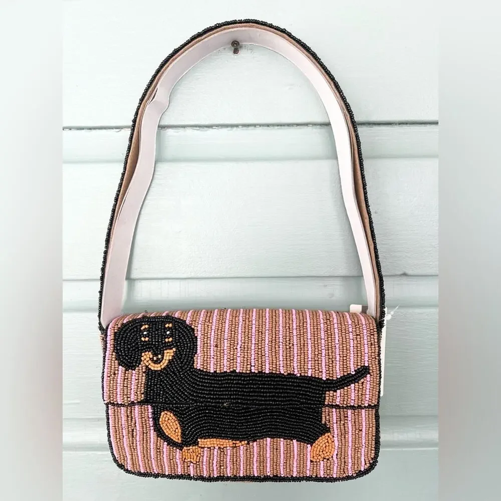 Anthropologie NWT Fiona Dachshund dog bag beaded purse - Picture 3 of 9